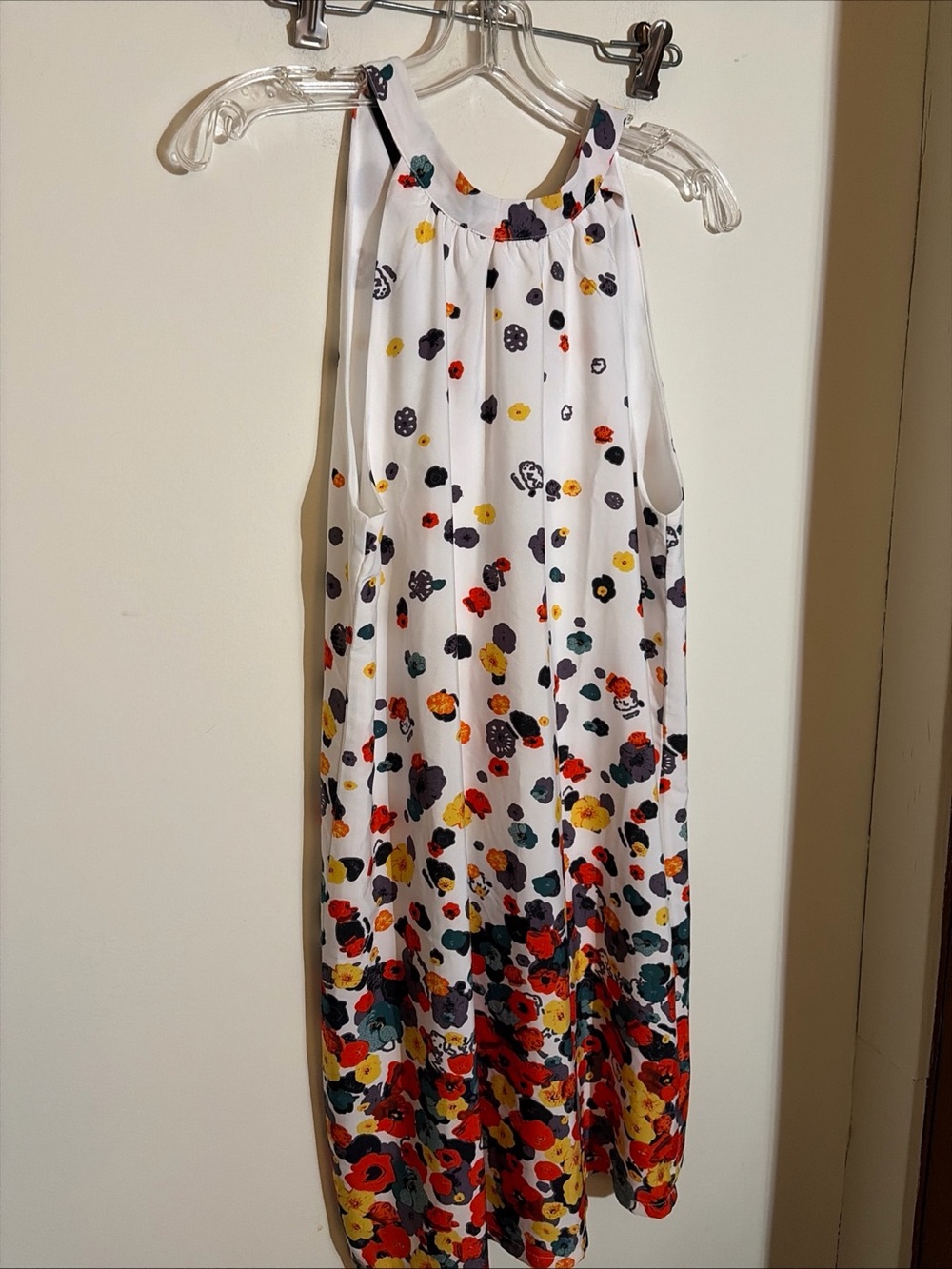 Womens Floral Halter Dress - White with Red, Yellow & Green Print
